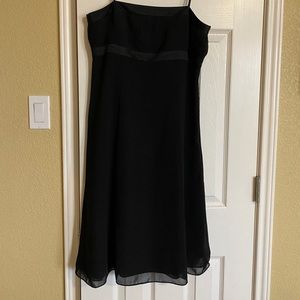 Ann Taylor Navy cocktail dress with chiffon.